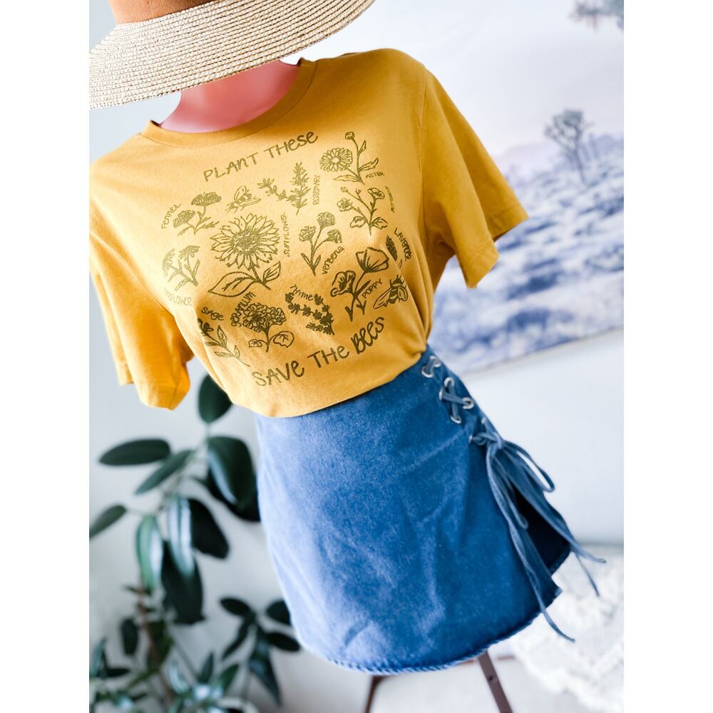Golden Wildflower Fields & Save The Bees Pollinator Cottagecore Meadow Tee View 2